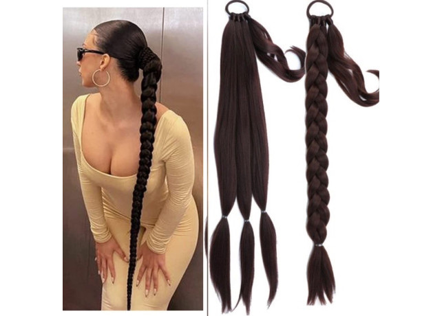 Coada de par pentru impletituri, Saten Inchis, 70 cm